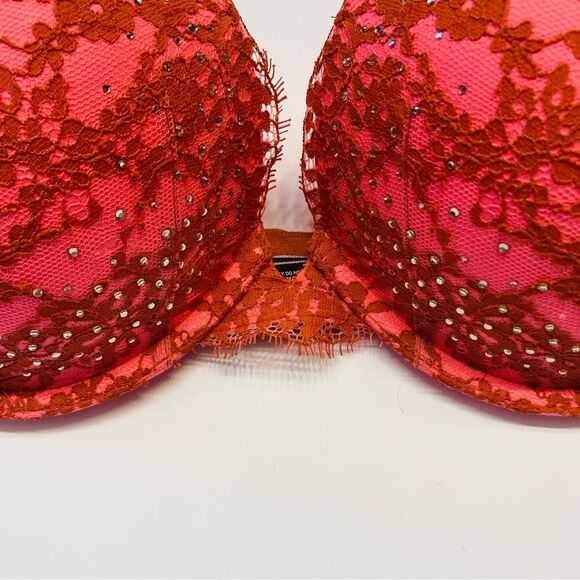 Victoria's Secret Very Sexy Push‎ Up Bra Pink Lace Rhinestone Bling Size 36D - Picture 2 of 6